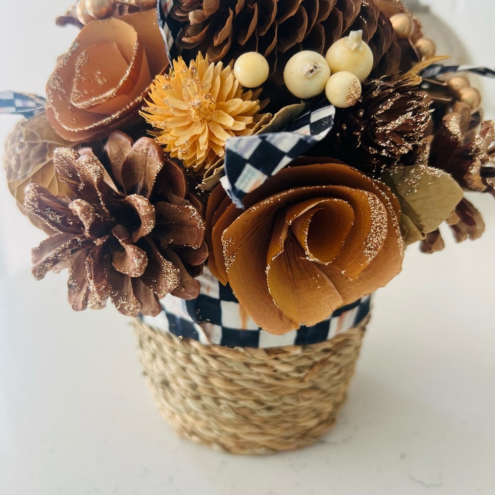 Mackenzie-Childs Pinecone Basket with Checkered Design - Picture 4 of 5